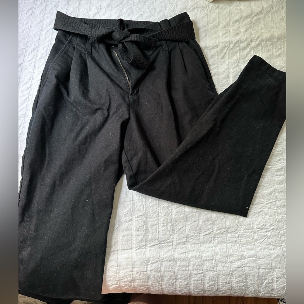 Cropped Ankle Paper Bag Highwaisted Pants with belt